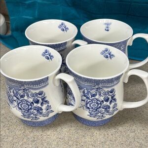 Classic Blue and White Ceramic Dining Mugs